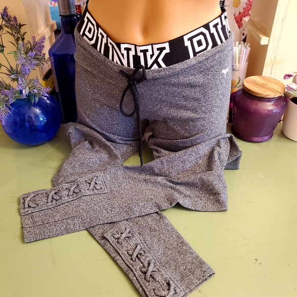 PINK Victoria's Secret Pants - Victoria's Secret PINK YOGA Pants S. Braided at ankle  Heather Grey EUC (Em)